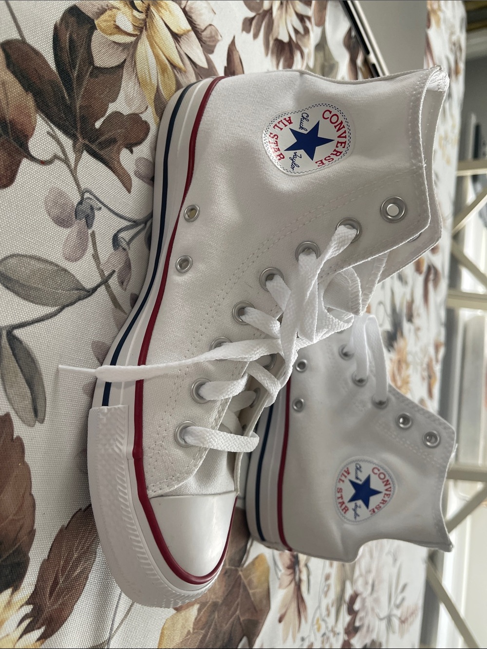 Converse White High Top Kids' Sneakers with Red & Blue Trim